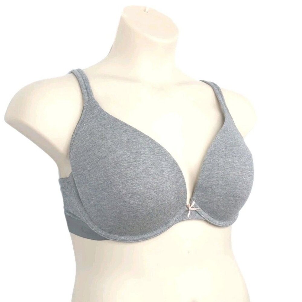 Cacique Cotton Boost Plunge Bra Size 40DD Gray Breathable Comfort Support U/W